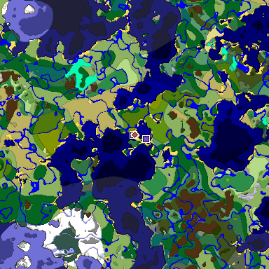 Predicted biome map of Java 1.19.2 seed 98701700849418645 around estimated spawn