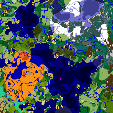Predicted biome map of Java 1.19.2 seed -7784774515965340541 around estimated spawn