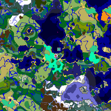 Predicted biome map of Java 1.19.2 seed -1232803934553575974 around estimated spawn