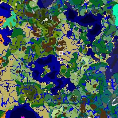 Predicted biome map of Java 1.19.2 seed 6993142023006151102 around estimated spawn