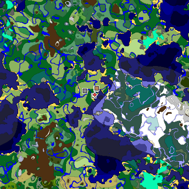 Predicted biome map of Java 1.19.2 seed -5419320813684704765 around estimated spawn