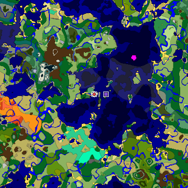 Predicted biome map of Java 1.19.2 seed 7126015731692842240 around estimated spawn