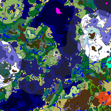 Predicted biome map of Java 1.19.2 seed -3160806793303002454 around estimated spawn