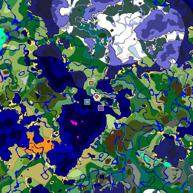 Predicted biome map of Java 1.19.2 seed 3357827617415497553 around estimated spawn