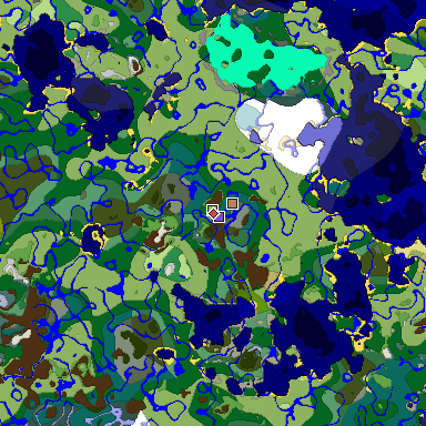 Predicted biome map of Java 1.19.2 seed 3539226938857948972 around estimated spawn