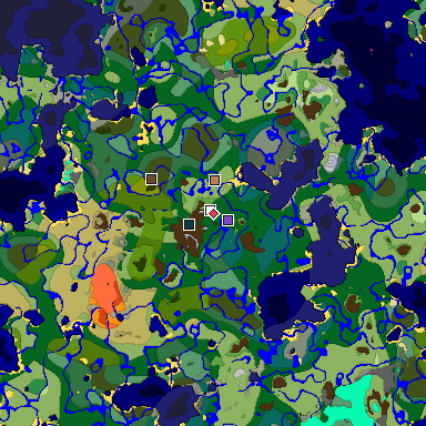 Predicted biome map of Java 1.19.2 seed 4629476066091672500 around estimated spawn