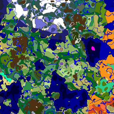 Predicted biome map of Java 1.19.2 seed 7138864857928059536 around estimated spawn