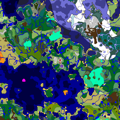Predicted biome map of Java 1.19.2 seed 5140688535376696858 around estimated spawn