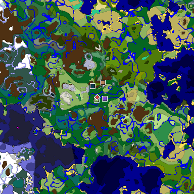 Predicted biome map of Java 1.19.2 seed 333932373796812679 around estimated spawn