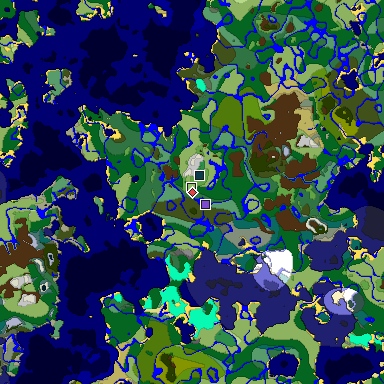 Predicted biome map of Java 1.19.2 seed -5787215254780559512 around estimated spawn