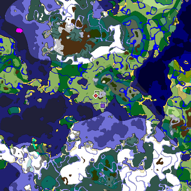 Predicted biome map of Java 1.19.2 seed -5923952264145773784 around estimated spawn
