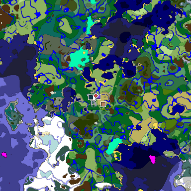 Predicted biome map of Java 1.19.2 seed 8052302575889634629 around estimated spawn