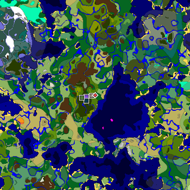Predicted biome map of Java 1.19.2 seed -2759778119748064342 around estimated spawn