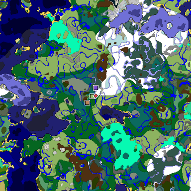 Predicted biome map of Java 1.19.2 seed -7155344056332099661 around estimated spawn