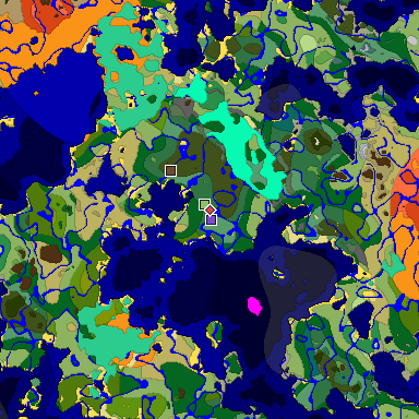 Predicted biome map of Java 1.19.2 seed 3969825919197081520 around estimated spawn