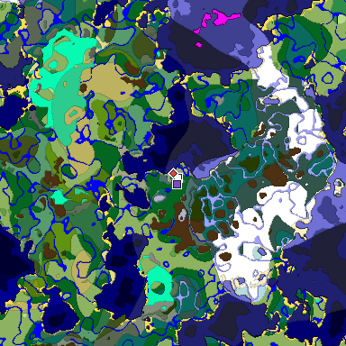 Predicted biome map of Java 1.19.2 seed -1398672156263459013 around estimated spawn