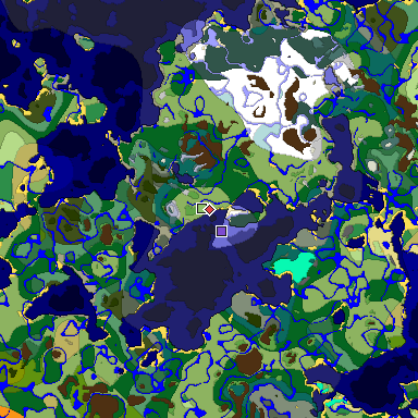 Predicted biome map of Java 1.19.2 seed -2283337517104579602 around estimated spawn