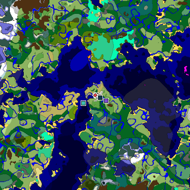 Predicted biome map of Java 1.19.2 seed -9110472833636793071 around estimated spawn