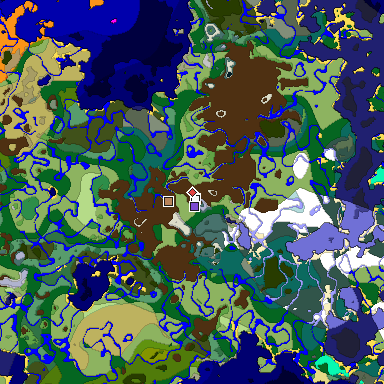 Predicted biome map of Java 1.19.2 seed -333566562855287702 around estimated spawn