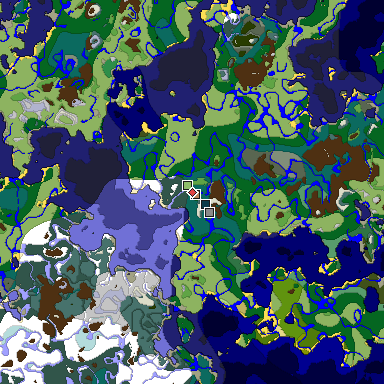 Predicted biome map of Java 1.19.2 seed 1065584836134415694 around estimated spawn