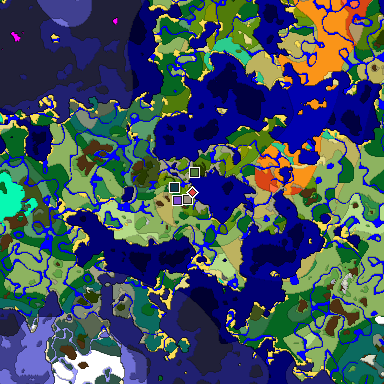 Predicted biome map of Java 1.19.2 seed -7971051494401743876 around estimated spawn