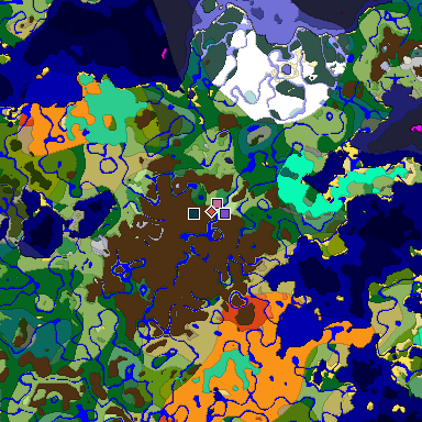 Predicted biome map of Java 1.19.2 seed -6622802293481471349 around estimated spawn