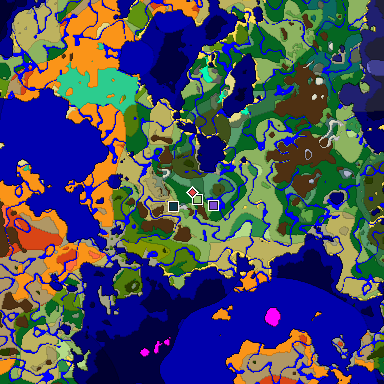 Predicted biome map of Java 1.19.2 seed 1078740382527519502 around estimated spawn