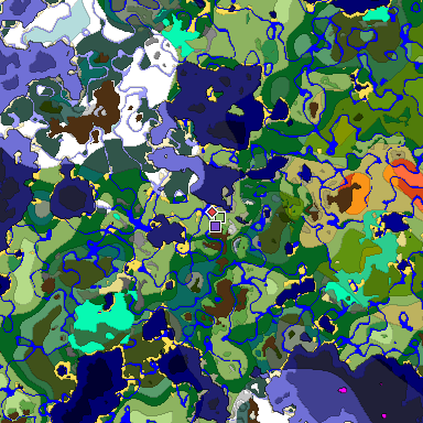 Predicted biome map of Java 1.19.2 seed -7564456744605218187 around estimated spawn