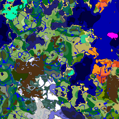 Predicted biome map of Java 1.19.2 seed -2129581586501464803 around estimated spawn