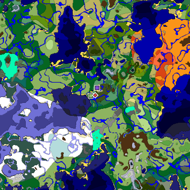 Predicted biome map of Java 1.19.2 seed -3653370943115825468 around estimated spawn