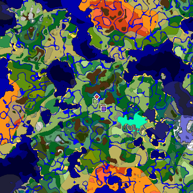Predicted biome map of Java 1.19.2 seed 8773009034855015353 around estimated spawn