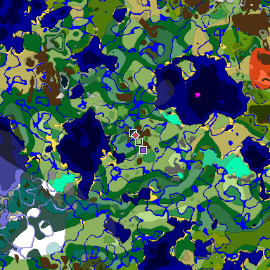 Predicted biome map of Java 1.19.2 seed -5422767332560429646 around estimated spawn