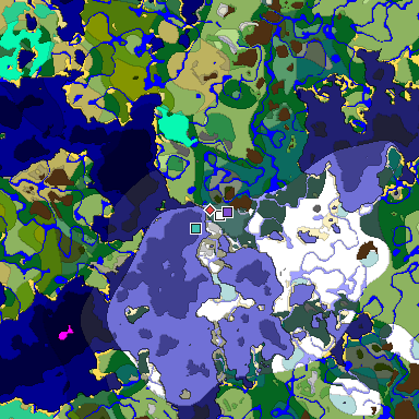 Predicted biome map of Java 1.19.2 seed -3545211818097044186 around estimated spawn