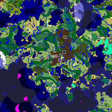Predicted biome map of Java 1.19.2 seed 1406872465904160849 around estimated spawn