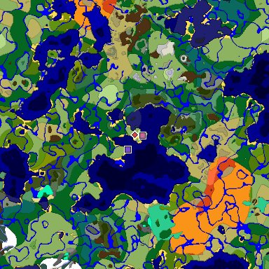Predicted biome map of Java 1.19.2 seed 2915124765955231170 around estimated spawn