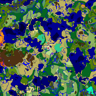 Predicted biome map of Java 1.19.2 seed 2367005572031482869 around estimated spawn