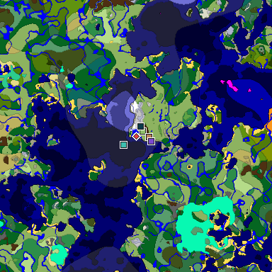 Predicted biome map of Java 1.19.2 seed -8709435206120730164 around estimated spawn