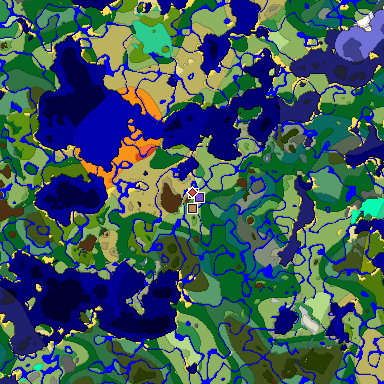 Predicted biome map of Java 1.19.2 seed -6101908612639065286 around estimated spawn