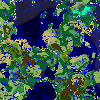 Predicted biome map of Java 1.19.2 seed -8592221676678461753 around estimated spawn