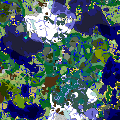 Predicted biome map of Java 1.19.2 seed 5284896871302252399 around estimated spawn