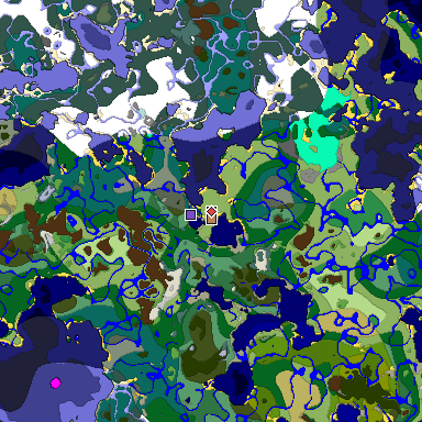 Predicted biome map of Java 1.19.2 seed -1457005574015895928 around estimated spawn