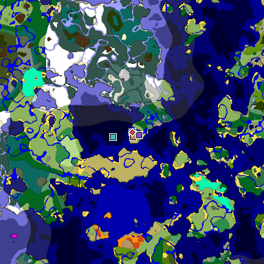 Predicted biome map of Java 1.19.2 seed -5053684982530123831 around estimated spawn