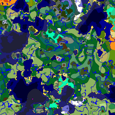 Predicted biome map of Java 1.19.2 seed 6716453974938608326 around estimated spawn