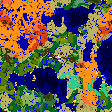 Predicted biome map of Java 1.19.2 seed -8189539727427829504 around estimated spawn