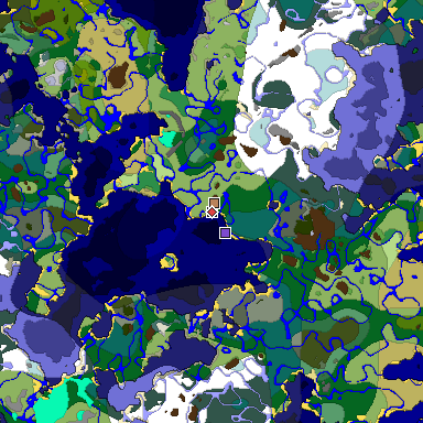 Predicted biome map of Java 1.19.2 seed 338132632720570837 around estimated spawn