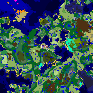 Predicted biome map of Java 1.19.2 seed 2707226853807334388 around estimated spawn