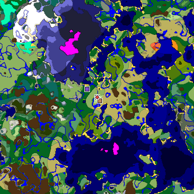 Predicted biome map of Java 1.19.2 seed -7537056378627455522 around estimated spawn