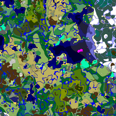 Predicted biome map of Java 1.19.2 seed -2855572673316157129 around estimated spawn