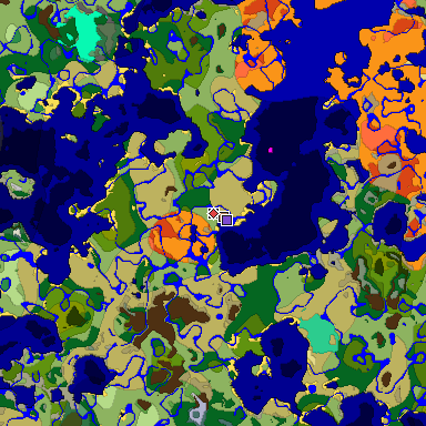 Predicted biome map of Java 1.19.2 seed -3705172788833422059 around estimated spawn