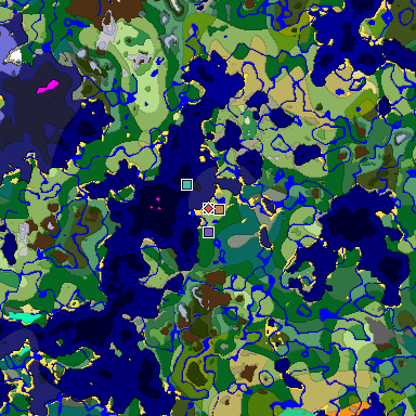 Predicted biome map of Java 1.19.2 seed -8254371254016631304 around estimated spawn